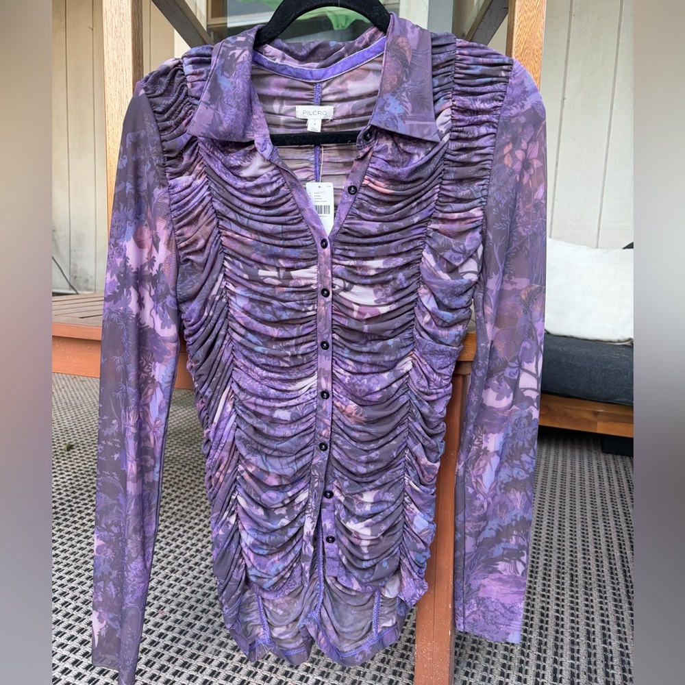 Pilcro Collared Mesh Buttondown Shirt